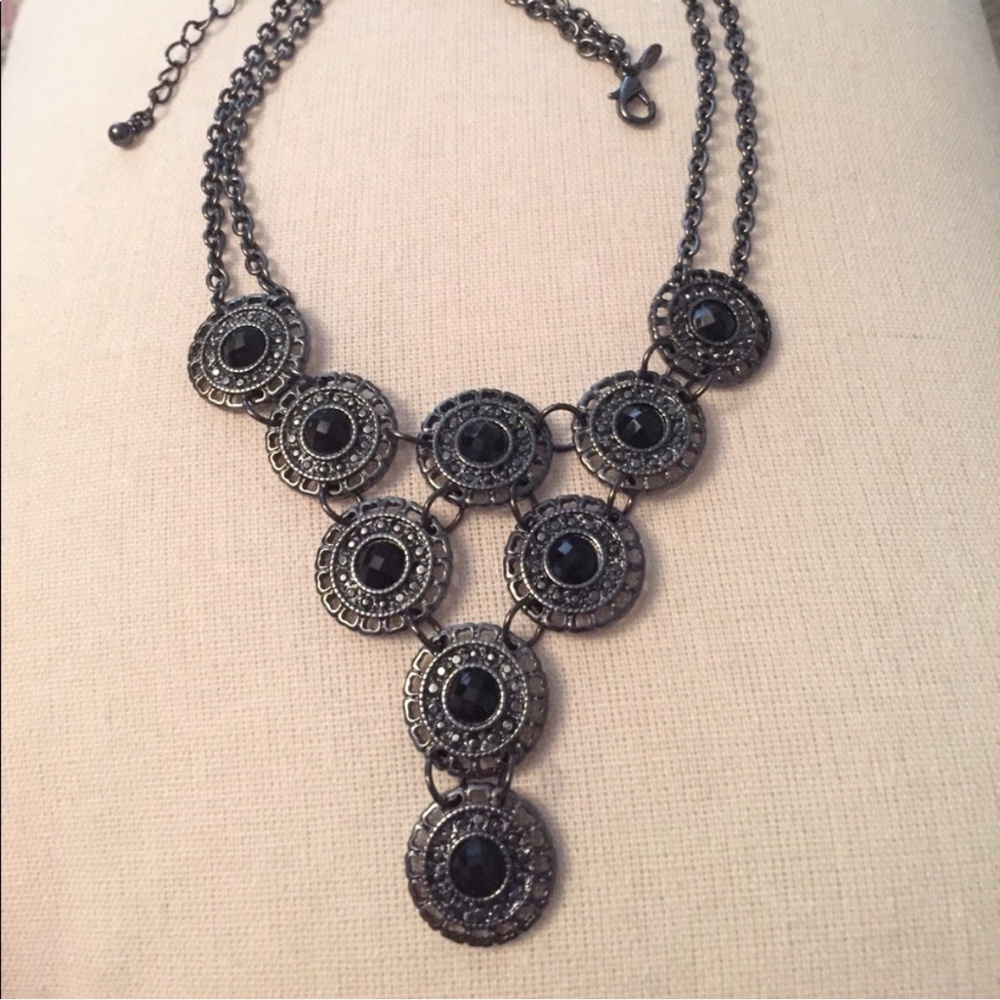 Premier Designs ELAN 18" Hematite plated Cut Crystal Necklace